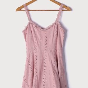 Lulus Maeve Pink Eyelet Lace Skater Dress